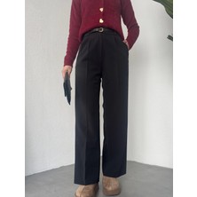 Asfa Moda Siyah Pileli Tam Kalıp Bel Oturtmalı Geniş Paça Palazzo Pantolon