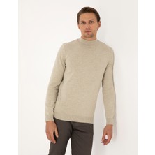 Pierre Cardin Erkek Kum Melanj Slim Fit Yarım Balıkçı Yaka Basic Triko Kazak 50315457-VR123