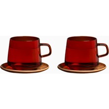 Bork Iki Bardak Seti Hk 506, Kehribar & Tik Ağacı Tabaklı, Zarif Japon Tasarımı