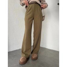 Asfa Moda Haki Pileli Tam Kalıp Bel Oturtmalı Geniş Paça Palazzo Pantolon