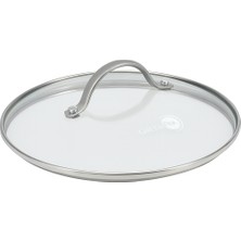 Greenpan 26 cm Evrensel Temperli Cam Kapak | Cam ve Paslanmaz Çelik Sap | 26 cm Tencere ve Tavalarla Uyumlu, Fırında 220°C’YE Kadar
