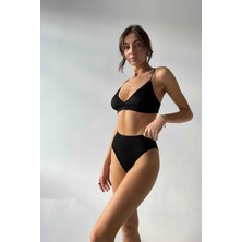 Moda Şahsenem Kadın Siyah Yüksek Bel Dolgusuz Slip Takım