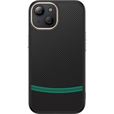 iPhone 14 Plus Kılıf M-Safe Şarj Özellikli Karbon Fiber Görünümlü Mbvo Antina Kapak - Siyah-Yeşil