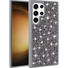 Galaxy S22 Ultra Kılıf Parlak Taşlı Tasarım Mbvo Pırlanta Kapak - Gri