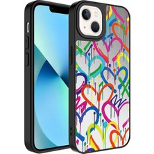 Apple iPhone 13 Kılıf Aynalı Desenli Kamera Korumalı Parlak Mbvo Mirror Kapak-Kalp