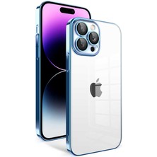 Apple iPhone 14 Pro Max Kılıf Kamera Korumalı Renkli Çerçeveli Mbvo Garaj Kapak-Mavi Açık