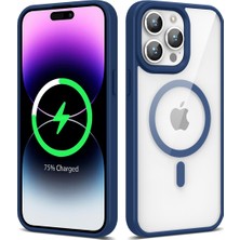 Apple iPhone 14 Pro Max Kılıf Magsafe Wireless Şarj Özellikli Silikon Mbvo Ege Kapak-Lacivert