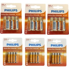 Philips Kalem ve Ince Pil - 24 Lü Extra Çinko 2 Boy Pil 4x6=24 Adet