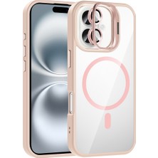 iPhone 17 Kılıf Standlı ve Kamera Lens Hediyeli M-Safe Şarj Özellikli Zore Etro Kapak - Pembe