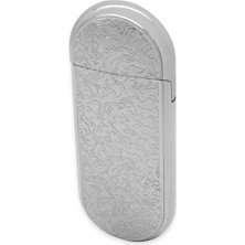 Tesbihname Isme Özel Yazılı Gümüş Renk Sarmaşık Işlemeli Oval Tasarım Taşlı Çakmak