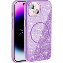 Kılıftech Apple iPhone 15 Kılıf M-Safe Şarj Özellikli Parlayan Simli Zore Okso Kapak