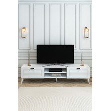 Country Model 150 cm TV Ünitesi – MDF Kapak, Raflı Modern TV Sehpası | Beyaz Renk Televizyon Konsolu