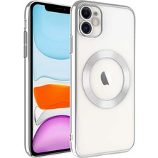Apple iPhone 11 Kılıf Wireless Şarj Özellikli Sert Pc Mbvo Riksos Magsafe Kapak-Gümüş