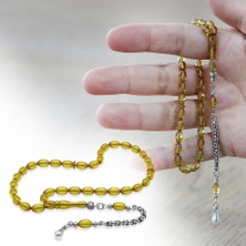 Tesbihname Kararmaz Metal Arnavut Zincir Su Damlası Püsküllü Arpa Kesim Sarı Mini Boy Ateş Kehribar Tesbih