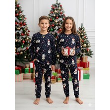 Masal Dünyası Bursa Yılbaşı Noel Desenli Çocuk Unisex Pijama Takımı Lacivert 4-8 Yaş