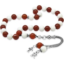 Tesbihname 925 Ayar Gümüş Isme Özel Harf Püsküllü Küre Kesim Kırmızı Beyaz Jade Akik Doğaltaş Taraftar Tesbih