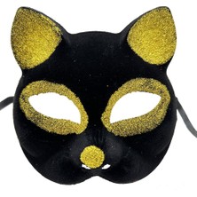 Bosel   siyah Renk Gold Simli Süet Kaplama Kedi Maskesi 18X14 cm