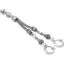 Tesbihname Ayyıldız Zafer Temalı Foxtail Zincirli Çift Kamçılı Kararmaz Metal Püskül