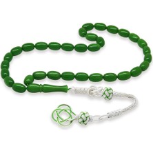 Tesbihname 1000 Ayar Gümüş Kazaz Püsküllü Özel Kesim Zümrüt Yeşil Sıkma Kehribar Tesbih