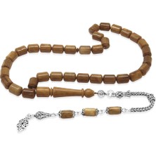 Tesbihname 925 Ayar Gümüş Püsküllü Uçlu Kapsül Kesim Kahverengi Kuka Tesbih