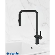 Deante Momi BKM_N73N U‑Tip Çekme Spiralli Mat Siyah Mutfak Evye Bataryas  | 225 mm Menzil, 1500 mm Hortum ,Sessiz kullanım, Su Tasarrufu