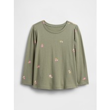 Gap Kız Bebek Haki Puff Sleeve Bisiklet Yaka T-Shirt