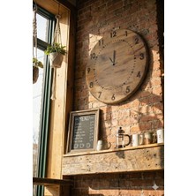 El Yapımı Lazer Işlemeli Ahşap Duvar Saati 42 cm - Sessiz Mekanizma - Ceviz Rengi