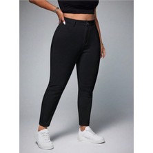 Noxter Kadın Büyük Beden Siyah Denim Pantolon 5 Cep Yüksek Bel Dar Paça Kesim