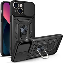 Teleplus iPhone 15 Kılıf Magnetik Standlı Kamera Korumalı Slide Sürgülü Cover Kapak