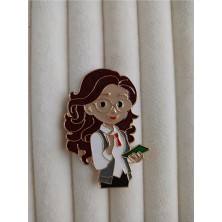 Lente Aksesuar Gold Detaylı Beyaz Gömlekli Gözlüklü Öğretmen Broş