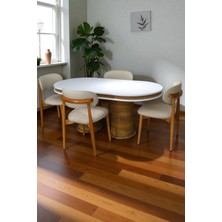 Baresmu Bohem Iskandinav Masa Sandalye Takımı – 4 Adet Polo Sandalye – Beyaz Mebranlı Mdf Oval Masa-Modern