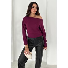 Noa Noa Kadın Omuz Açık Uzun Kollu Bluz – Wine Mood