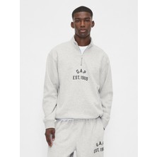 Gap Erkek Gri Vintagesoft Oversized Gap Logo Yarım Fermuarlı Sweatshirt