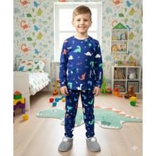 Isobel Isob Lacivert Dinozor Desenli Interlok %100 Pamuk Erkek Çocuk Pijama Takımı 3-13 Yaş 42002