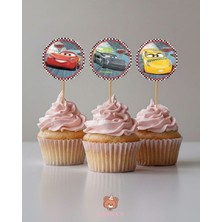 Zayna's Cars Temalı Arabalar Baskılı 16 Adet Cupcake Parti Sunum Kürdanı