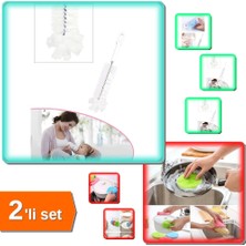 Hereveoyuncak Şişe ve Biberon Temizleme Fırçası + 2 Adet Silikon Bulaşık Fırçası Nihale Tutacak - 2li Set B1B6X8
