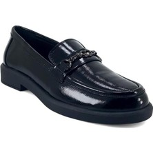 Beety 258 Hakiki Deri Kadın Günlük Ayakkabı-Siyah Rugan