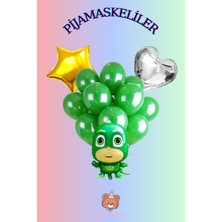 Zayna's Pijamaskeliler Temalı Kertenkele Çocuk Baskılı Karakterli Folyo Balon Seti Yıldız ve Kalpli