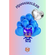 Zayna's Pijamaskeliler Temalı Kedi Çocuk Baskılı Karakter Folyo Balon Seti Kalpli