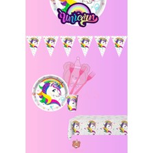 Zayna's Unicorn Temalı Kız Çocuk 16 Kişilik Ekonomik Doğum Günü Parti Malzemeleri Seti