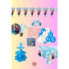 Zayna's Frozen Karlar Ülkesi Temalı 32 Kişilik Doğum Günü Parti Seti -Karlar Ülkesi Elsa Konsepti Kek Standı