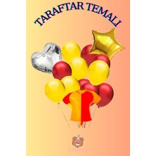 Zayna's Taraftar Temalı Sarı Kırmızı Forma Şekilli Folyo Balon Seti Kalp ve Yıldızlı