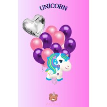 Zayna's Unicorn Tek Boynuzlu At Konseptli Unicorn Karakter Baskılı Folyo Balon Kalpli