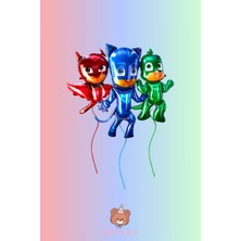 Zayna's Pijamaskeliler Temalı 3 Lü Folyo Balon Kedi Çocuk Kertenkele Çocuk Baykuş Kız Karakter Folyo