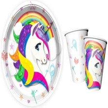 Zayna's Unicorn Temalı Kağıt Tabak ve Bardak Parti Seti 8 Kişilik