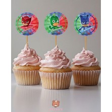 Zayna's Pijamaskeliler Baskılı 16 Adet Parti Cupcake Sunum Kürdanı