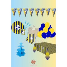 Zayna's Taraftar Sarı Lacivert Taraftar 16 Kişilik Doğum Günü Parti Seti -Sarı Lacivert Konseptli Kek Standı