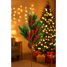 Yılbaşı Yapay Dal – Kırmızı Meyveli Kokina Çam Yapraklı Kozalaklı Dekoratif Süs