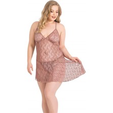 Aria's Closet Büyük Beden Vizon Kısa Tül Gecelik AX13968