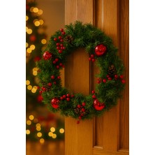 Yılbaşı Kapı Süsü Kapı Çelengi 30 x 30 cm Yılbaşı Kozalaklı Lüks Çelenk